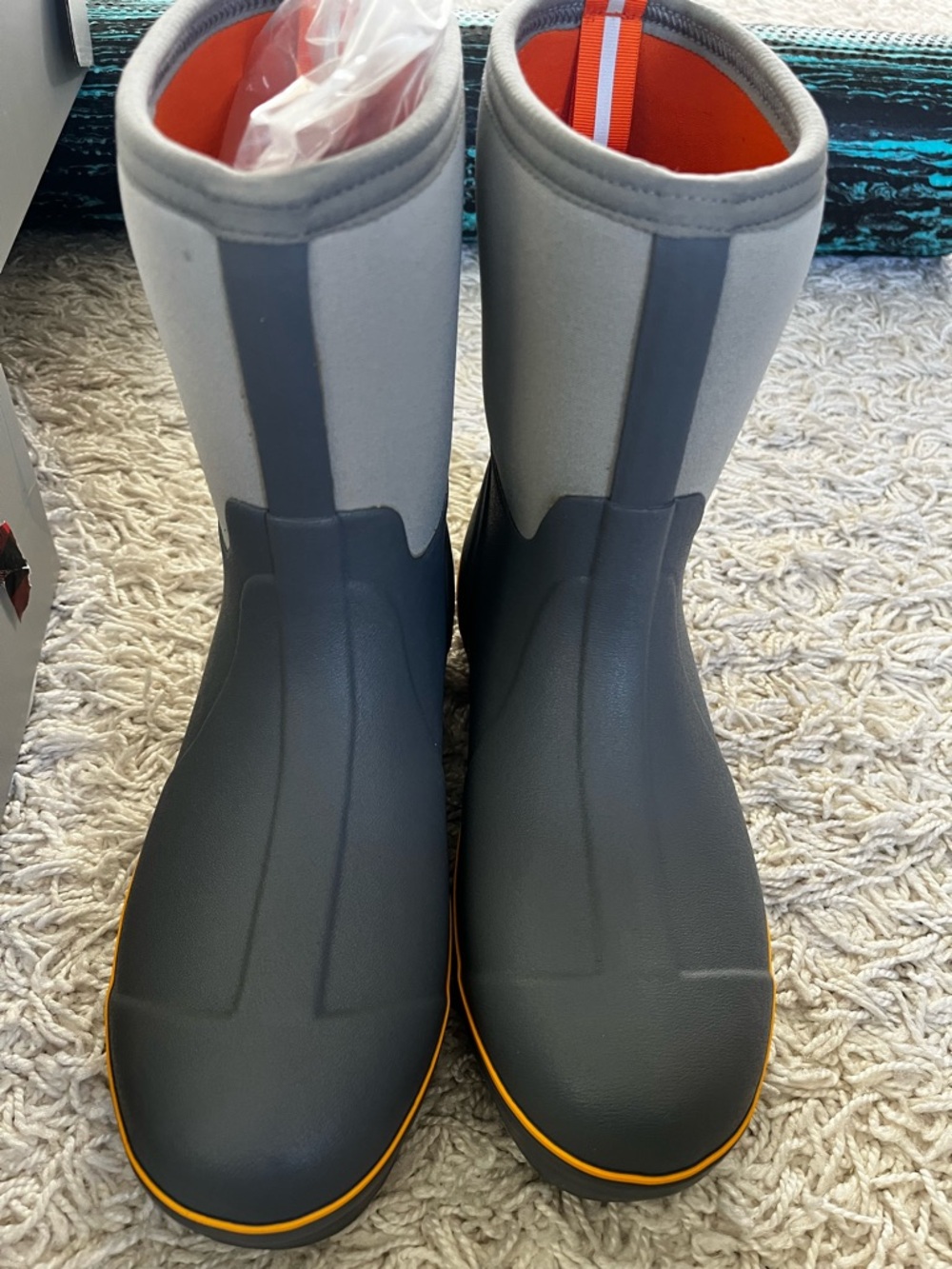 Men’s Gray Waterproof Rain Boots with Yellowish orange  Trim - Picture 6 of 8